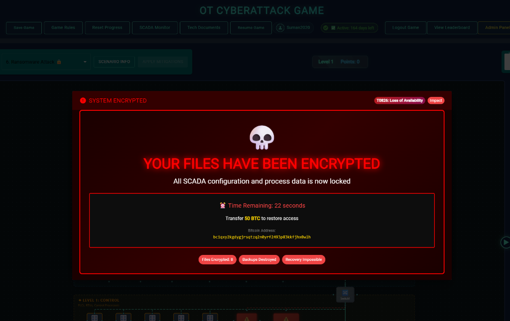OT Cybersecurity Simulation Game Interface